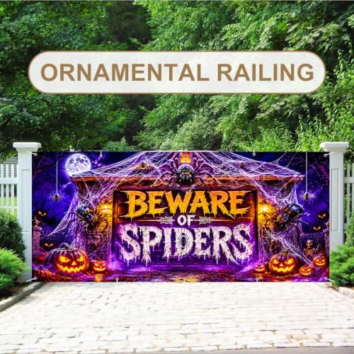 7 x 16 ft BEWARE OF SPIDERS Halloween Garage Door Decorations Blacklight Halloween decorations Door Cover,Hanging Banner for Home,Outdoor,Indoor, Spooky Party,Wall,Window - Image 6