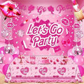 Hot Pink Party Decorations For Girls,Banner,Pink Balloons,Tablecloth,Paper pom poms Party Supplies for Women by Jenlion