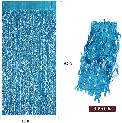 CYLMFC 3 Pack 3.3 ft x 6.6 ft Teal Foil Fringe Curtains - Sparkle Metallic Curtains Party Decorations Photo Booth Decorations Party Supplier - Image 3