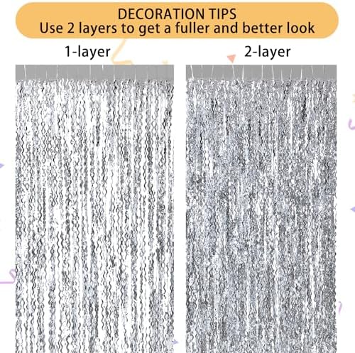 3 Pack Wave Silver Tinsel Curtain - 3.3x6.6 Feet Foil Streamers Birthday Party Decorations Wedding Background Decor Photo Booth Props - Image 5