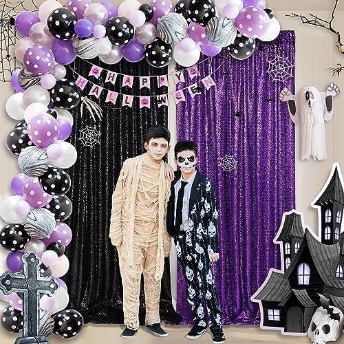 6x8FT Black Curtains Backdrop for Parties, Glitter Sequin Wedding Backdrop - Image 3