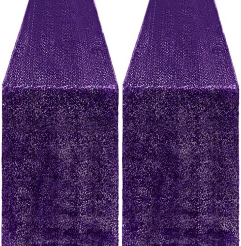2 Packs 12 x 72 inches Sequin Table Runner, Purple Glitter Table Runner for Birthday Party Supplies Wedding Engagement Baby Shower Holiday Celebration Event Decorations by Yblut
