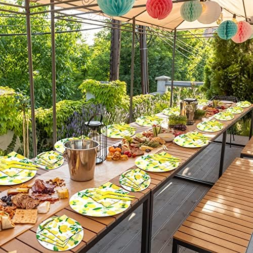 50 Guests Lemon Party Decorations Plates and Napkins Yellow Lemons Summer Party Supplies for Birthday Baby Shower Lemon Theme Disposable Plates Tableware Set 200 PCS - Image 5
