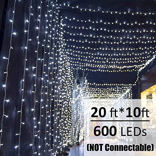 Solhice LED Curtain Lights Outdoor 20ft x10ft Cool White, 600 LED String Lights Backdrop Indoor Plug in, Twinkle Lights for Outside Backyard Wedding Bedroom Décor (Not Connectable) - Image 2
