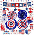 Red White Blue Party Decoration, USA Veterans Day Banner Paper Fans by Unknown