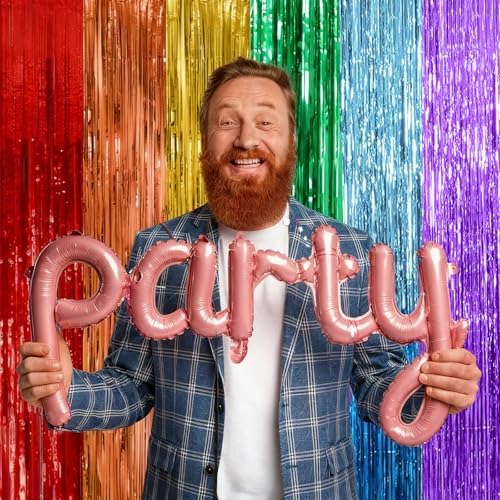 5 Pack Rainbow Backdrop Party Decorations Tinsel Curtain Party Streamer Foil Fringe Birthday Decorations Photo Booth Colorful Theme First Day of School Engagement Baby Shower Decor - Image 3