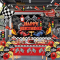 Happy Birthday Decorations For Women Men,Birthday Backdrop,Banner Balloons,Table Cloth,Paper pom poms Party Supplies for Girls Boys (Race car) by Jenlion