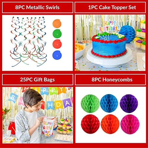 275 PC Colorful Birthday Party Decorations for Boy, Girl- Rainbow Party Supplies, Happy Birthday Banner, Balloons Garland Arch Kit Tablecloth Honeycomb Cake Topper Plates Cups Napkins Straws, 25 Guest - Image 6