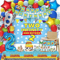Two Infinity and Beyond Birthday Decorations - 105 Pcs Toy Inspired Story 2nd Birthday Party Supplies Include Banner, Balloons, Backdrop Film, Balloon Cake Topper, Tablecloth by Miucat