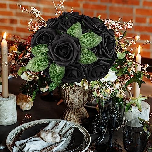 AmyHomie Black Rose 25pcs Real Looking Artificial Flowers w/Stem - Image 5