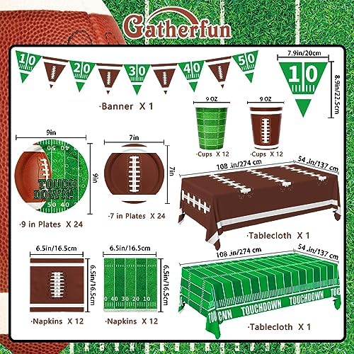 Gatherfun Football Party decorations Kit Serve 24,Includes Dinner Plates, Dessert Plates, Napkins, Cups,Banner and Touchdown Tablecloth for Football Birthday Decorations Game Day football Decorations - Image 2