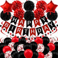 Black and Red Birthday Decorations - Happy Birthday Banner for Boys Girls Men Women Party Supplies by Recosis