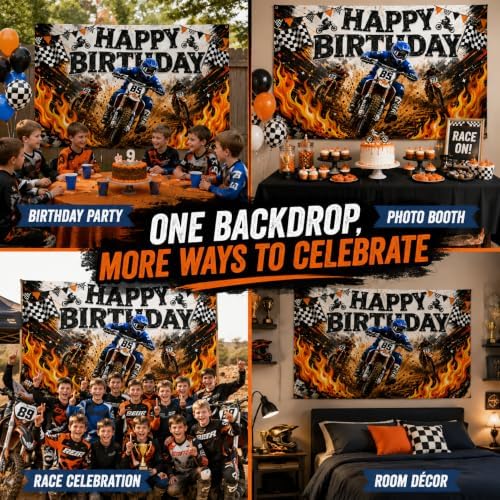 Dirt Bike Birthday Backdrop, 71 x 43 Inch Motocross Party Banner - Image 6