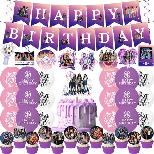 Birthday Party Decorations Singer Themed Party Supplies Set with Happy Birthday Banner, Balloons, Hanging Swirls Cake Toppers and Cupcake Toppers for Fans Birthday Party by YUNKELIU