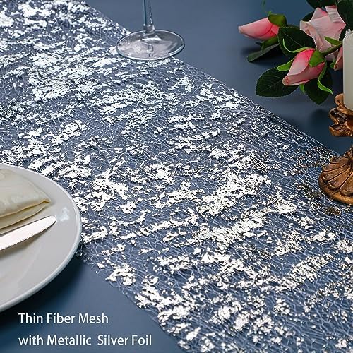Snowkingdom Glitter Metallic Silver Table Runner 11 Inch x 32 Feet Thin Mesh Sparkle Runner Roll Silver Table Decorations for Wedding Bridal Shower, Baby Shower, Christmas, Birthday Party （1PC） - Image 3