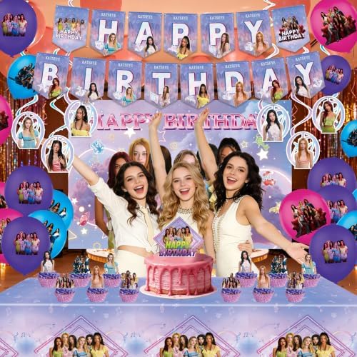 52Pcs Purple Pink Birthday Party Decorations, Singer Themed Party Supplies Set with Happy Birthday Banner, Balloons, Backdrop, Hanging Swirls Cake Toppers and Tablecloth, for Fans Birthday Party - Image 5