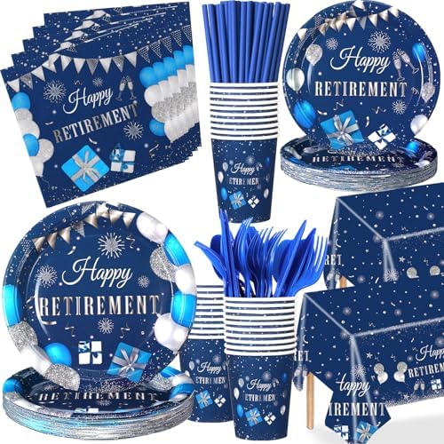 Funnymoom 452 Pcs Blue Silver Retirement Party Supplies Decorations for 50 by Funnymoom