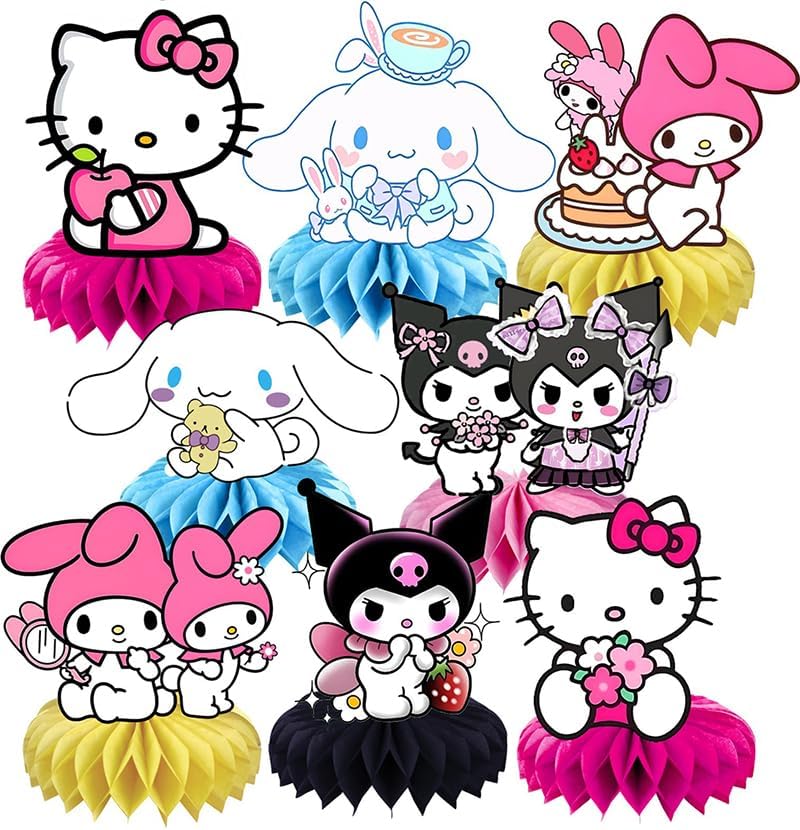 8Pcs Kawaii and Friends Honeycomb Table Centerpiece,Cats and Friends Birthday Party Supplies Table Decorations for Kids Party Decorations by BNFUO