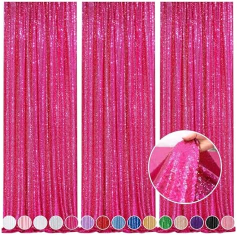 Hot Pink Sequin Backdrop Curtain for Party Fuchsia Background Drapes by QueenDream