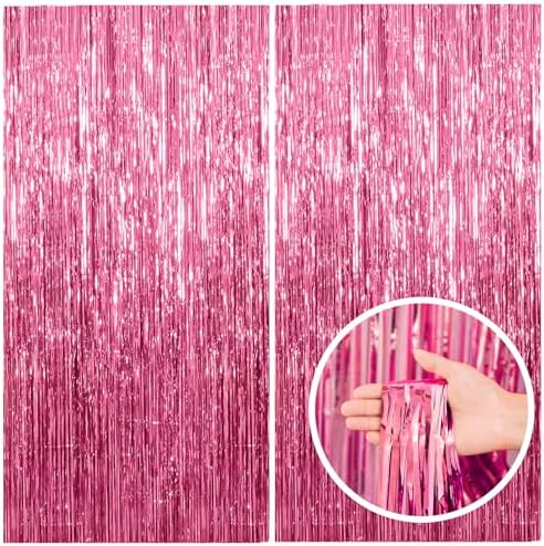 2 Pack Pink Backdrop Party Decorations Tinsel Curtain Party Backdrop Foil Fringe Birthday Decorations Photo Booth Streamer Backdrop Pink Theme Bachelorette Graduation Decor by BOMSI