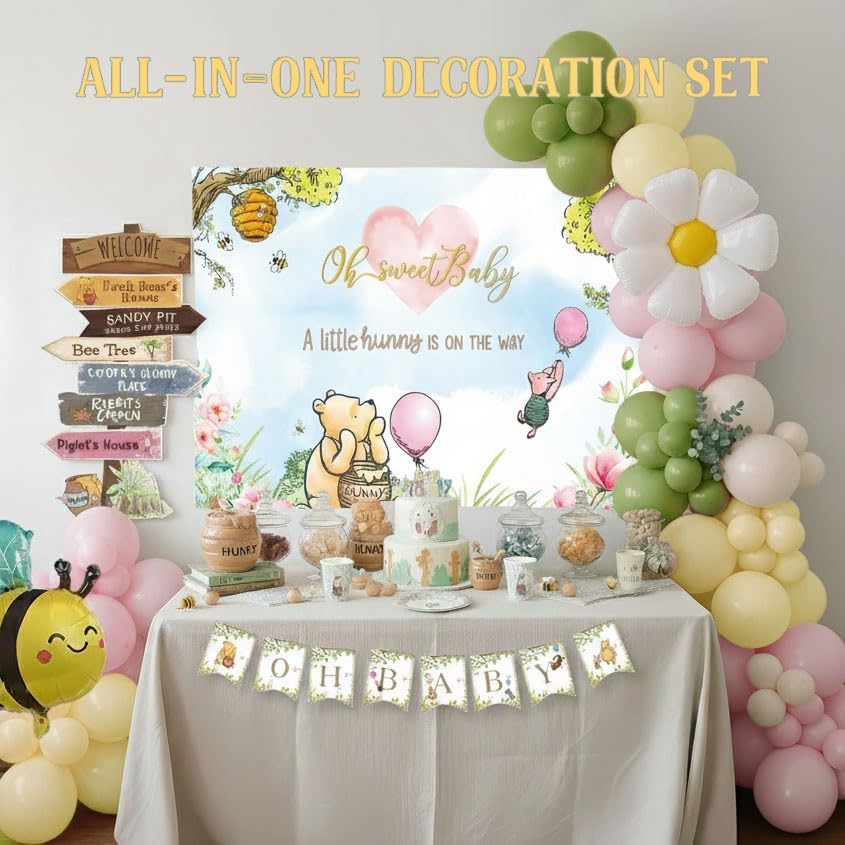 Winnie Balloon Arch Kit with Arrow Signs Banner backdrop Bee daisy Balloon for Classic Bear theme Decorations pink and Yellow Balloons for Honeycomb Bear Birthday Decorations girl Baby Shower supplies - Image 3
