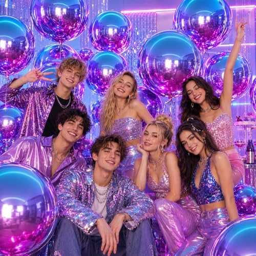 Gradient Purple Round Foil Balloons Birthday Prom Decor 22 Inch 6 Pcs - Image 3