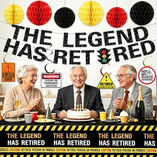 The Legend Has Retired Party Decorations, Funny Caution Warning Retirement Party Decorations Include Banner Tablecloth Hanging Swirls Honeycomb Balls Circle Garland for Coworker Boss Men Women Funny Warning Sign Theme Party Supplies - Image 5