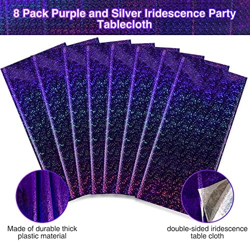FunnyPars 8 Pack Iridescent Plastic Tablecloths Shiny Disposable Laser Rectangle Table Covers Holographic Foil Tablecloth Iridescent Kpop Birthday Bridal Wedding Party Decoration, 54"x108"(Purple) - Image 4