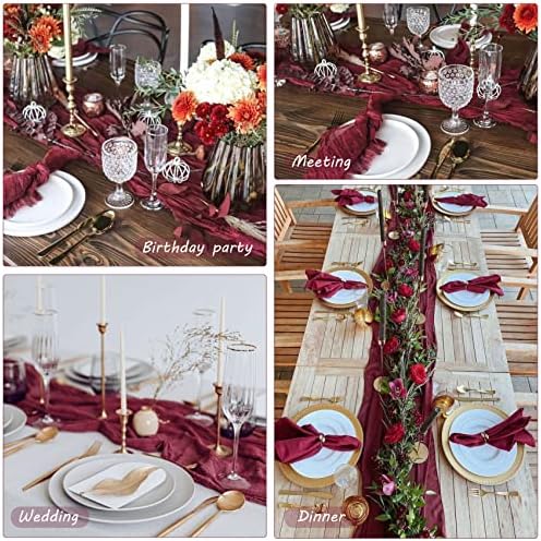 35x72 Inch Burgundy Cheesecloth Table Runner Fall Wedding Party Home Decor - Image 6