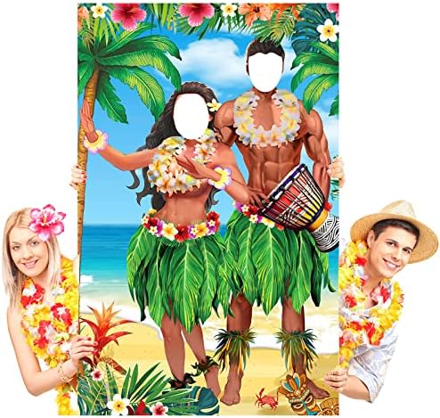 Tudomro Hawaii Photo Booth Backdrop, 6x4ft Fabric 2 Face Cutouts by Tudomro