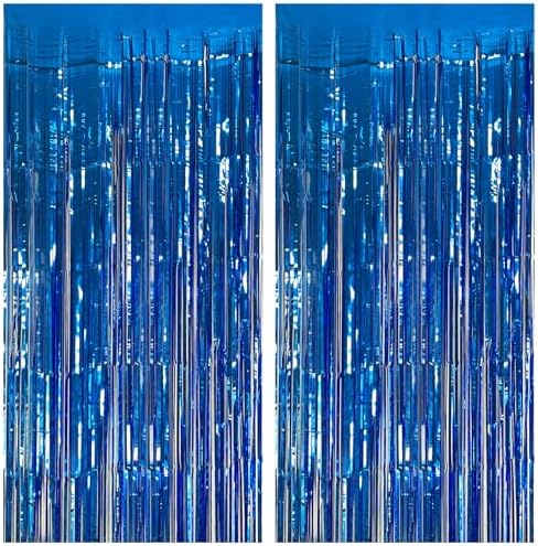 2 Pack Blue Party Decorations Ocean Party Decor Supplies Blue Party Streamers Birthday Decorations Tinsel Foil Fringe Curtains Photo Booth Props Celebration Decorations by KEJ