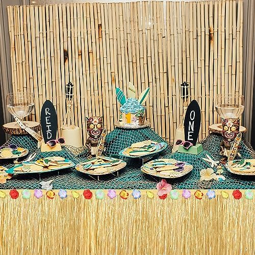 Fovths 16Pcs Luau Grass Table Skirt, Straw Yellow, 9 Feet x 29.5 Inch - Image 5