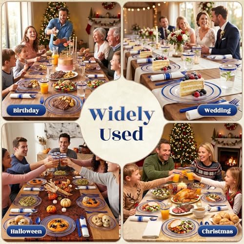 Clear Blue Plastic Plates Dinnerware Set for 175PCS 25 Guests - Image 7