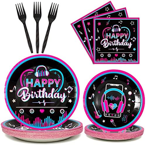 96 Pcs Music Party Supplies Tableware Set for Girls, Music Theme Birthday Party Plates Napkins Forks Packs Decorations for Birthday Baby Shower Celebration, 24 Guests by partygreeting