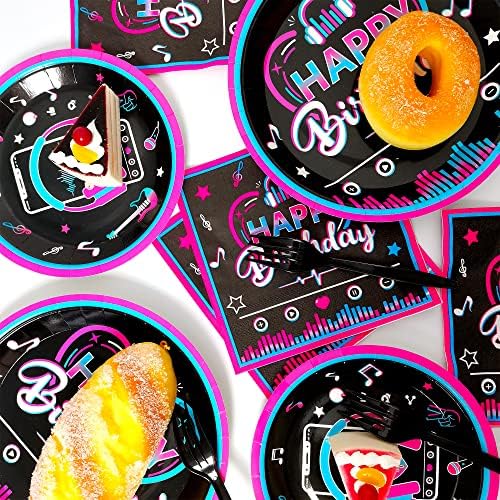 96 Pcs Music Party Supplies Tableware Set for Girls, Music Theme Birthday Party Plates Napkins Forks Packs Decorations for Birthday Baby Shower Celebration, 24 Guests - Image 5
