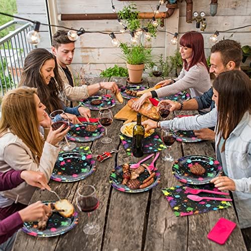 100 Pcs Neon Party Plates and Napkins,Halloween Tableware Set for 20 Guests - Image 4