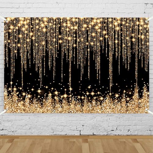 Gold Black Glitter Wall Backdrop 8x6 FT Golden Spots Backdrops for Photoshoot Girls Birthday Photography Background for Wedding Baby Shower Party Decorations Banners Photo Studio Props by Unknown