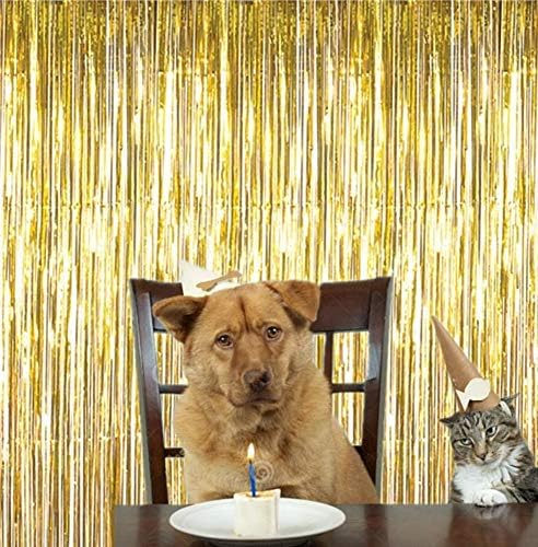 2 Pcs 3.2ft x 8.2ft Shiny Gold Metallic Tinsel Foil Fringe Curtains Photo Booth Backdrop for Birthday Wedding Holiday Celebration Bachelorette Party Decorations - Image 6