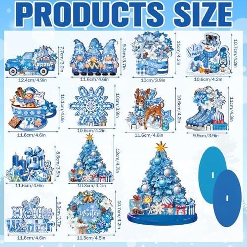 Wesiti 12 Pcs Christmas Snowflake Table Decoration Wooden Blue Winter Signs - Image 3