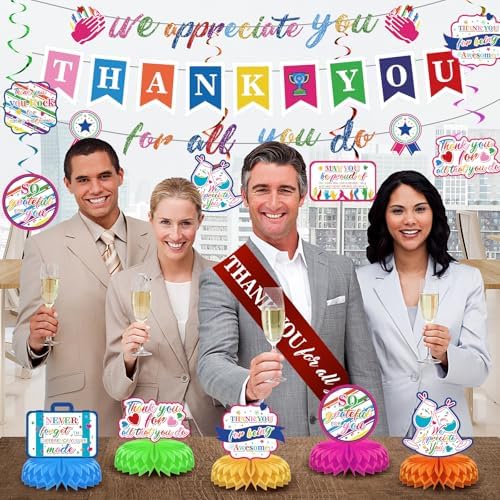 We Appreciate You Decorations Colorful Thank You for All You Do Banner Honeycomb Centerpieces Hanging Swirls for Employee Appreciation Gifts Pastor Teacher Doctor Labor Day Retirement Party Decor - Image 4