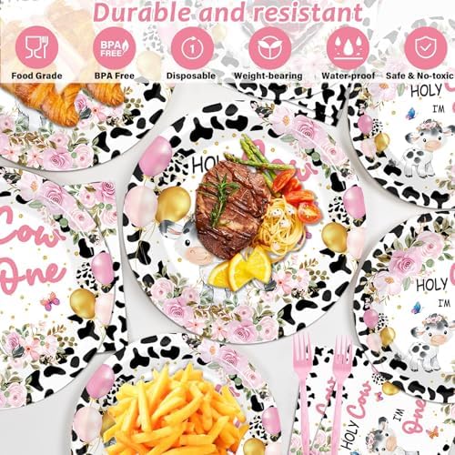 gisgfim 96Pcs Holy Cow Party Supplies Paper Plates Napkins Cow Party Decor - Image 3