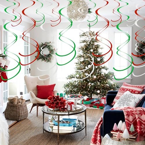 Colorful Ceiling Swirl Foil Decorations Hanging Plastic Streamer Themed Swirl Party for Graduation Celebration, Pack of 28 (Red, Green and Sliver) - Image 6
