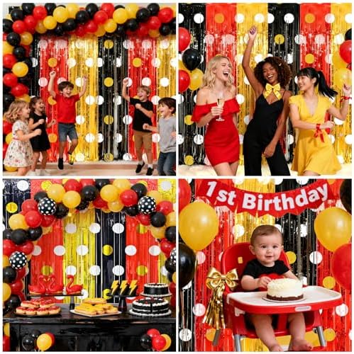 2 Packs Red Black Yellow Foil Fringe Curtain, Mouse Polka Dots Glitter Metallic Tinsel Backdrop for Birthday Baby Shower Cartoon Mouse Party Decorations Supplies - Image 5