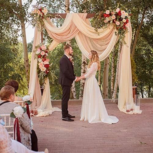 Wedding Arch Draping Fabric,63" x 32Ft Wedding Arch Drapes Champagne Tulle Fabric Drapery Sheer Backdrop Curtains for Wedding Ceremony Arch Stage Party Ceiling Decorations - Image 4