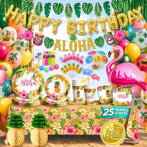 Premium Luau Birthday Party Decorations Set for 25 Guests - Hawaiian Theme by RainMeadow