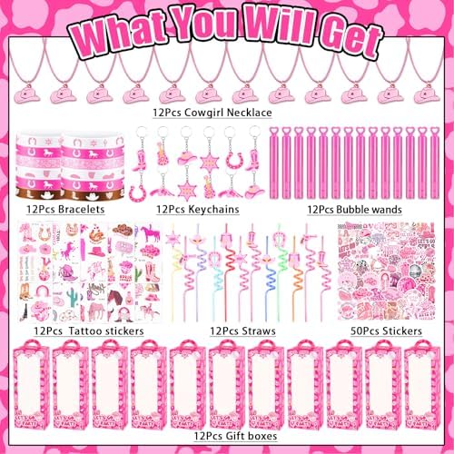 Cowgirl Party Favors Pack - For 12 Guests, Pink Goodie Bag Stuffers - Image 2