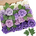 AmyHomie Purple Rose 25pcs Real Looking Artificial Flowers w/Stem by AmyHomie