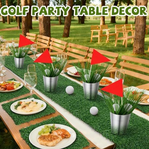 6 Set Golf Party Decorations with Table Runner Flags Balls Buckets - Image 6