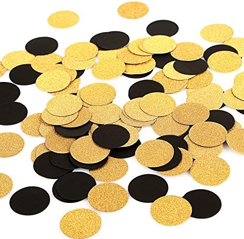 MOWO Gold Glitter and Black Confetti Circle Table Decoration, 1.2", 200pc by MOWO