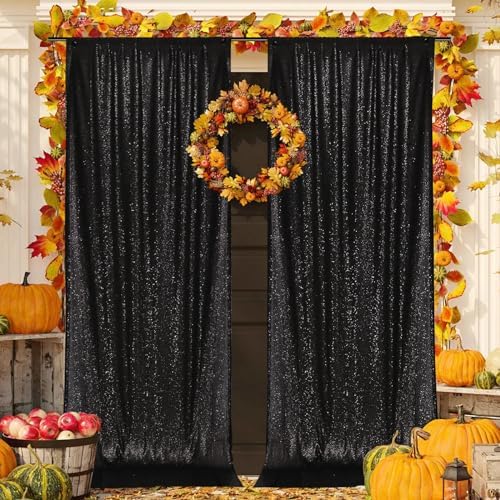 PartyDelight Black Sequin Backdrop Curtains 5x10ft 2 Panels by PartyDelight
